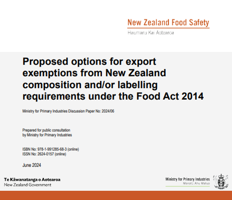 Options for export exemptions from New Zealand composition and/or labelling requirements under the Food Act 2014